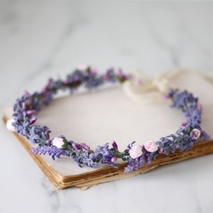 Lavender flower crown for wedding, dainty flower wreath, blush purple flower crown, delicate flower headband image 3