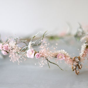 Elven fairy crown, woodland diadem, blush floral crown, fairy flower crown, elf tiara, elf headpiece, elvish tiara, babys breath elven crown image 2