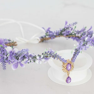 Lavender flower crown, light purple elven tiara wedding, lavender purple elf diadem for bride bridesmaids, fairy flower crown, flower halo image 5