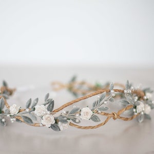 Flower crown wedding, dainty hair wreath, delicate floral headband, bride headpiece, rustic flower garland, minimalistic flower girl halo image 7