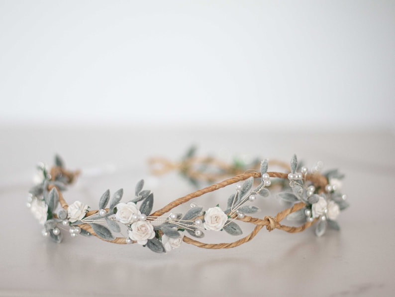 Flower crown wedding, dainty hair wreath, delicate floral headband, bride headpiece, rustic flower garland, minimalistic flower girl halo image 7