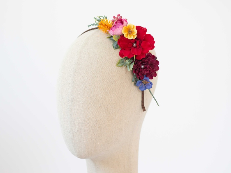 Colorful Frida Flower Crown: Rainbow Floral Headband image 2