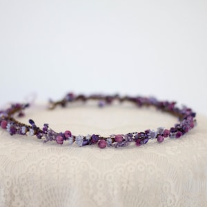 Dried flower hair wreath for wedding, lavender purple bridal headpiece, rustic floral hair piece, romantic woman hairband, flower girl halo