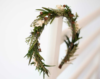 Dried flower headband, preserved leaf crown wedding, forest flower hair wreath, greenery flower headpiece, bride bridesmaid flower girl halo