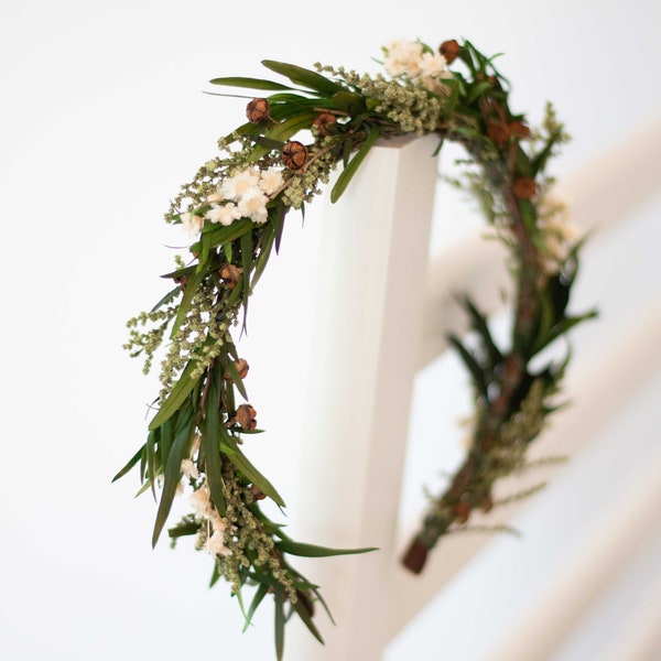 Preserved Leaf Wedding Crown: Dried Flower Headband, Greenery Halo