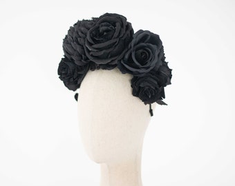 Black rose flower headband