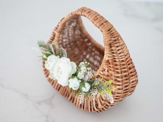  Plcnn Cestas de boda para niña de flores, cestas de boda con  flores artificiales, cesta de almacenamiento de plantas rústicas decorativas  para plantas, cesta de almacenamiento de ratán para decoración de