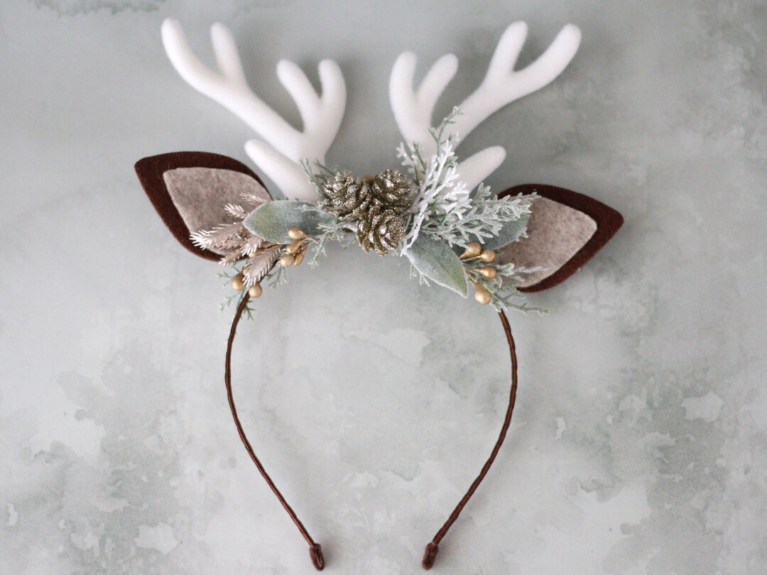 Fascia Renna Natalizia Con Corna - Cerchietto Con Adesivi Viso, Per Natale, Carnevale, Cosplay, Taglia Unica