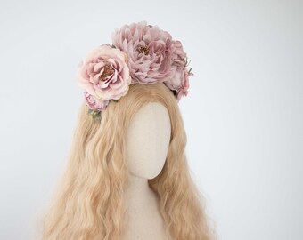 Dusty Rose Flower Headband: Boho Wedding Hair Crown - Etsy display picture 1