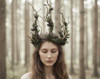 Pinecone & Antler Elven Crown: Woodland Fairy Headpiece