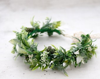 Greenery leaf crown wedding, green bridal crown, succulent floral crown, green leaf crown, boho leaf headband, greenery hair wreath