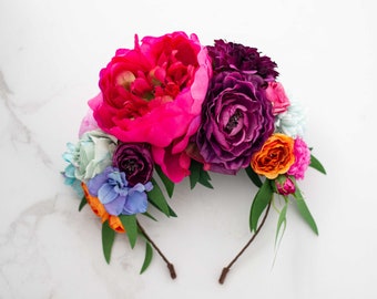 Colorful Flower Headband, Boho Floral Crown, Adjustable