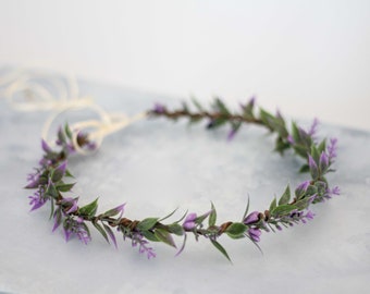 Lavender flower crown for wedding, dainty purple floral crown, thin flower crown, simple flower wreath, flower girl halo