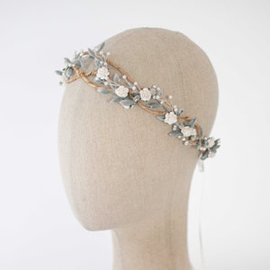 Flower crown wedding, dainty hair wreath, delicate floral headband, bride headpiece, rustic flower garland, minimalistic flower girl halo image 4
