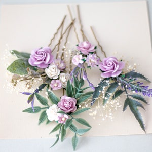 Purple hair pins for wedding, set floral hair pins, flower bobby pins, wedding hair pin, lavender bridesmaid hair pin