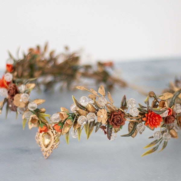 Elven crown, fairy flower crown, elf tiara, medieval wedding circlet, woodland headpiece, ren faire costume, autumn fall fairy princess