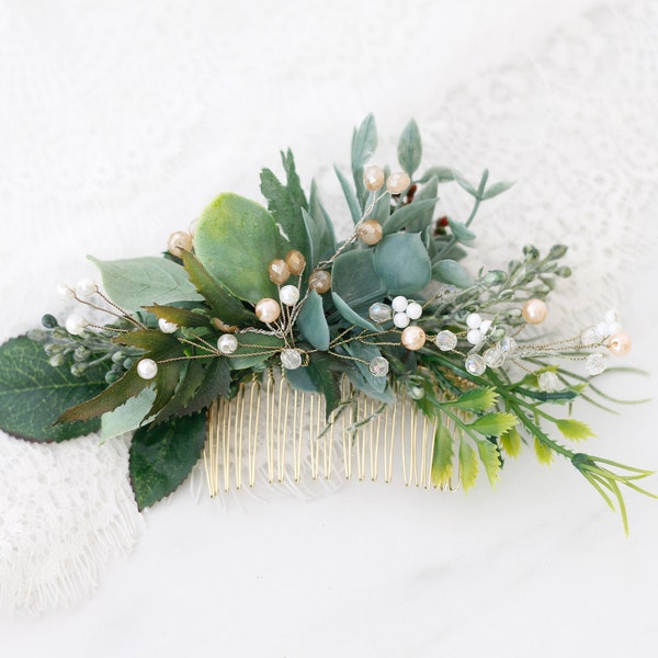 Leaf bridal comb, greenery hair comb, hair comb wedding, bridal floral comb, vintage hair clip, bohemian flower headpiece