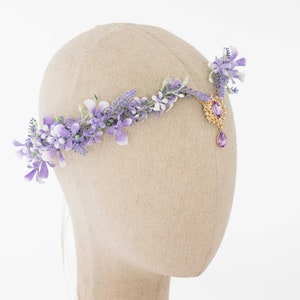 Lavender flower crown, light purple elven tiara wedding, lavender purple elf diadem for bride bridesmaids, fairy flower crown, flower halo image 3