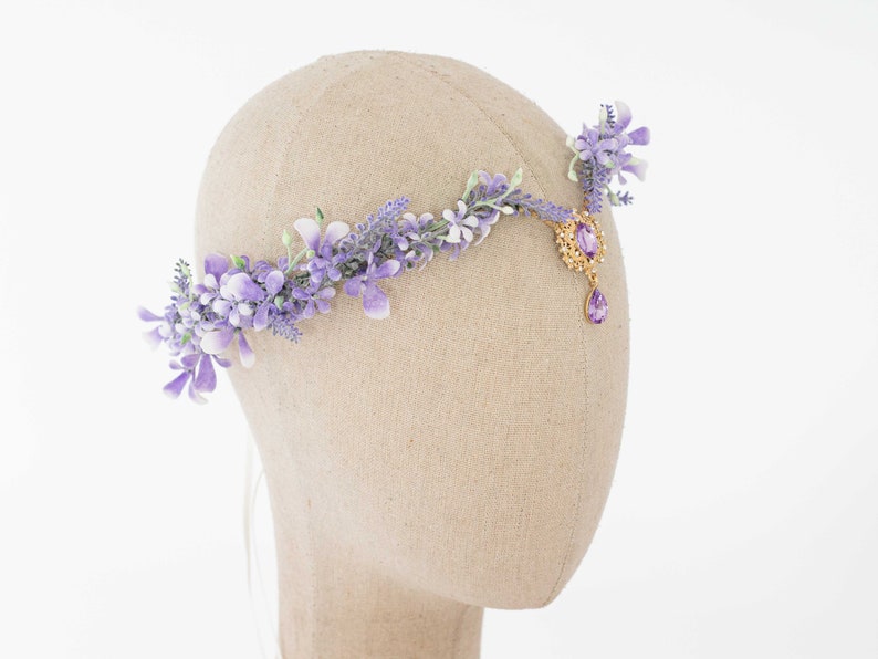 Lavender flower crown, light purple elven tiara wedding, lavender purple elf diadem for bride bridesmaids, fairy flower crown, flower halo image 3