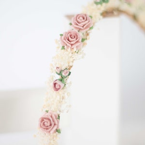 Corona de flores preservadas, diadema de novia con flores secas, tocado paniculata preservada imagen 2