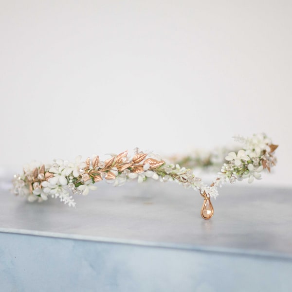 Gold Elven Flower Crown: Fantasy Wedding Hair Band