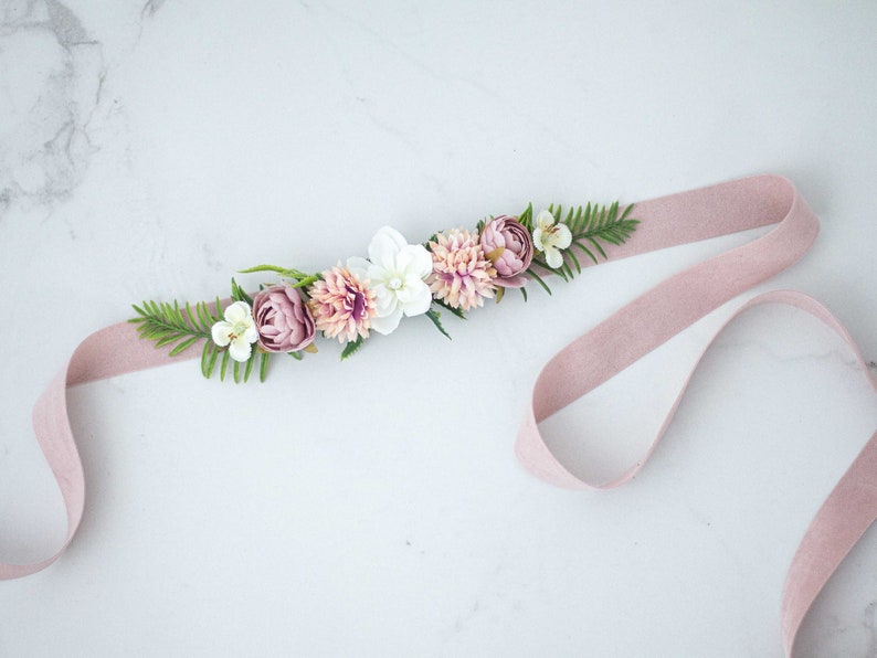 Pale pink white flower sash for wedding dress, flower belt for baby shower, flower belt for pregnancy, flower girl belt or flower crown #5 pale pink