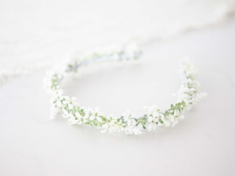 Bridal flower headband, white flower headband for wedding, floral crown for bride or bridesmaids, flower girl headpiece, bridal hair piece image 9