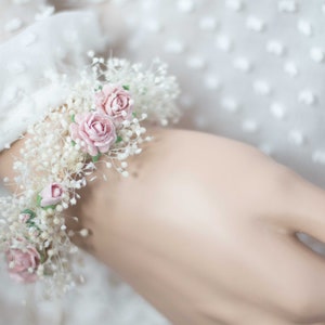 Boutonniere and corsage set, dried flower bracelet, baby's breath corsage, bracelet for mothers bridesmaids flower girls image 5