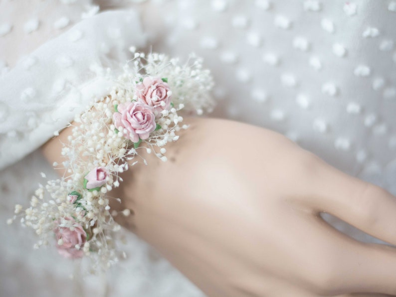 Boutonniere and corsage set, dried flower bracelet, baby's breath corsage, bracelet for mothers bridesmaids flower girls image 5