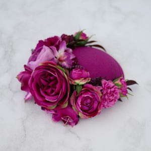 Fuchsia fascinator hats for derby, royal ascot hat, wedding guest floral headpiece, tea party head piece, purple hot pink women&#39;s fascinator