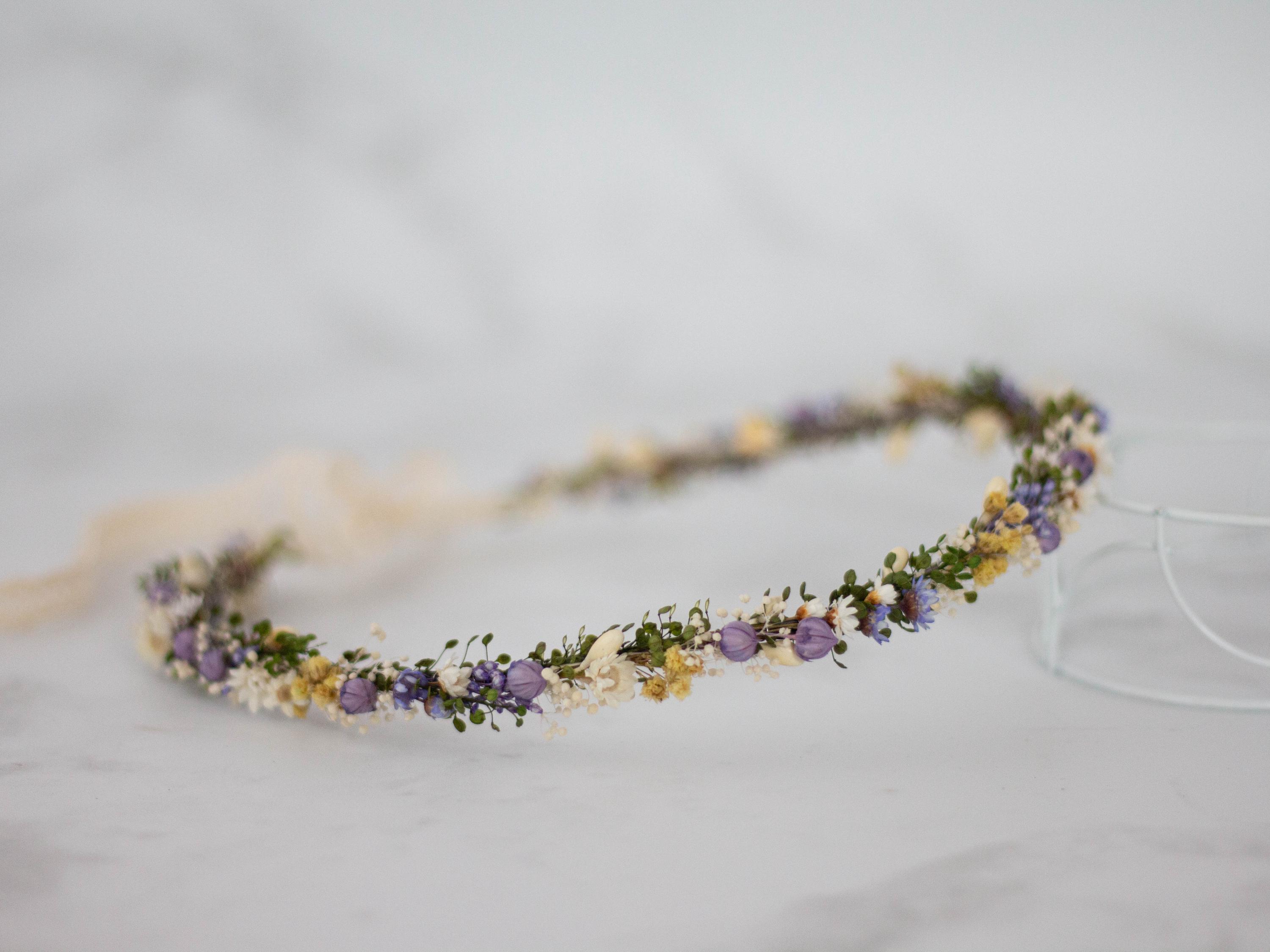 meadowflower クラウン 0-2y Meadow Flower Crown With Dried Flowers, Dainty Hair Wreath