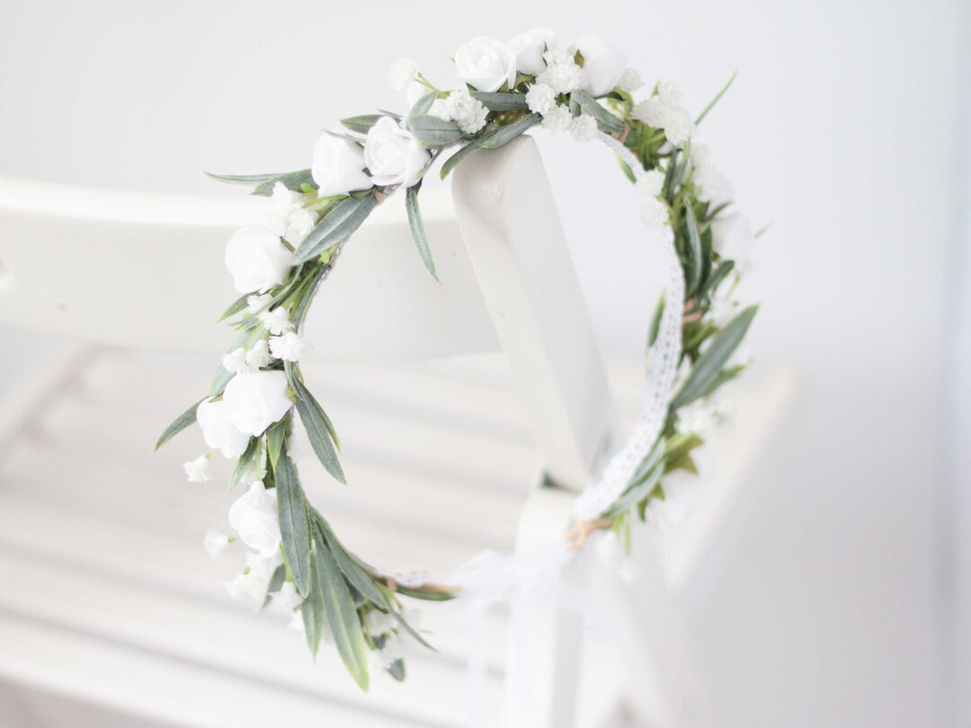White Flower Crown, Baby's Breath Headband, Bohemian Hairpiece, Floral