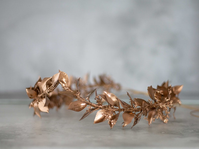 Gold leaf crown, greek flower crown, gold leaves headband, goddess gold headband, gold fern leaf wreath, golden headpiece, flower girl halo image 3