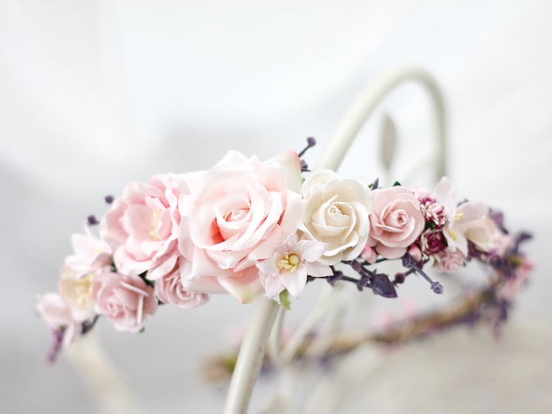 rustic flower weath Blush flower crown wedding floral bridal headpiece bridesmaid flower crown