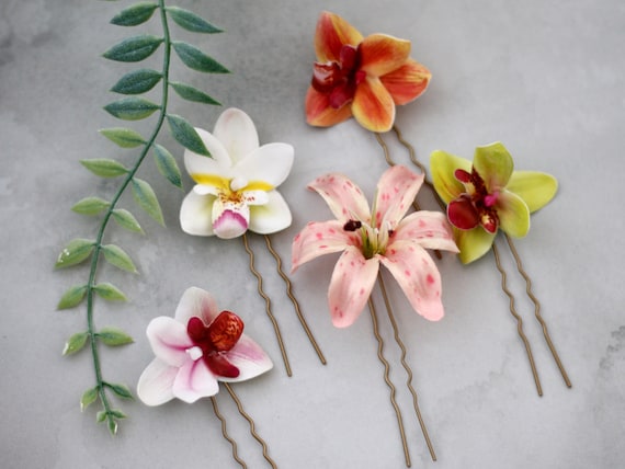 Tropical Flower Hair Pins Flower Bobby Pins Hawaiian Wedding