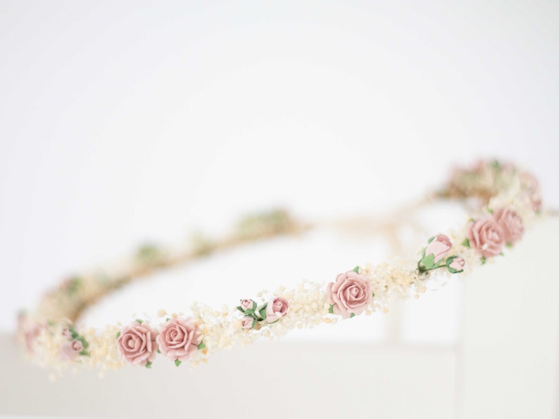 Corona de flores preservadas, diadema de novia con flores secas, tocado paniculata preservada imagen 3