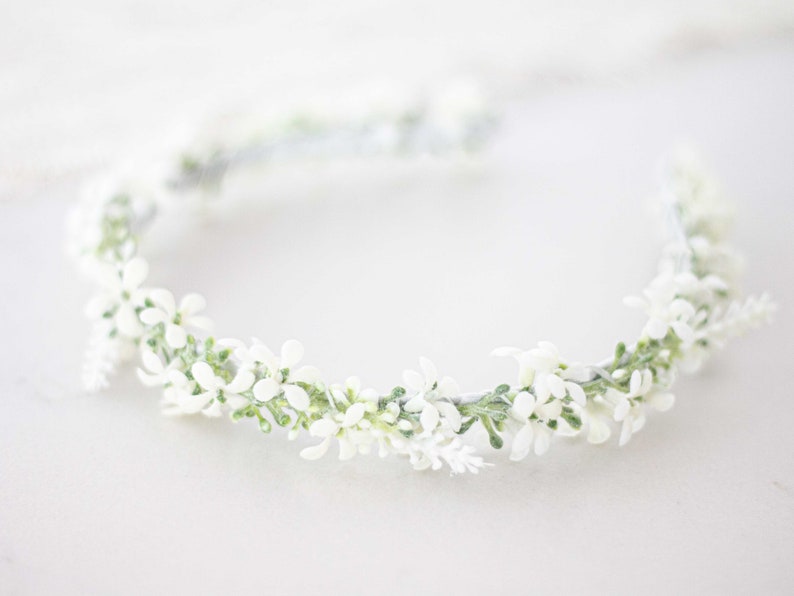 Bridal flower headband, white flower headband for wedding, floral crown for bride or bridesmaids, flower girl headpiece, bridal hair piece image 10