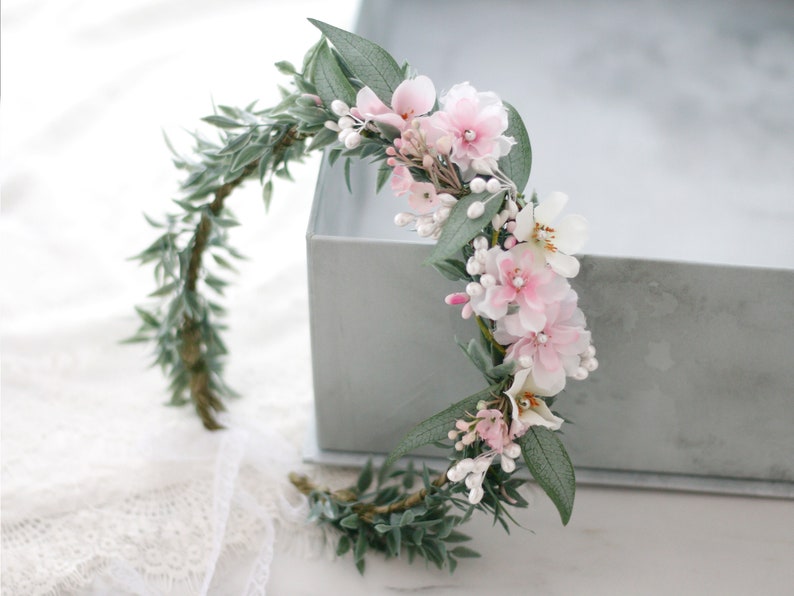 Blush cherry blossom flower crown for wedding image 4