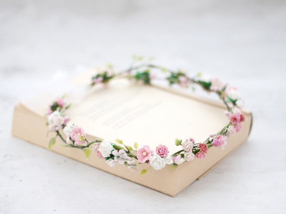 Pale Pink Blush Flower Crown Wedding Dainty Flower Crown Floral