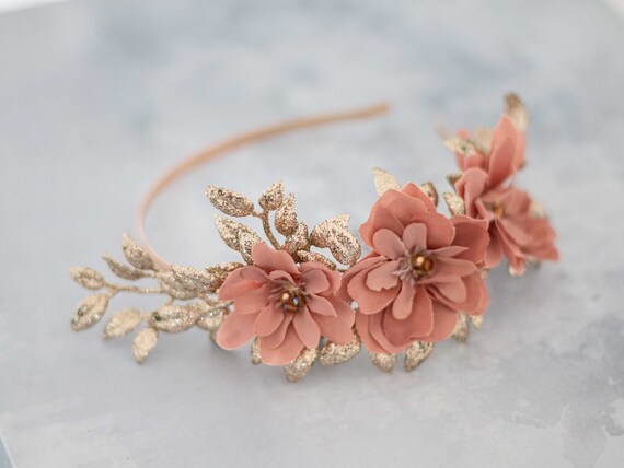 Gold Leaf Headband Gold Dusty Rose 