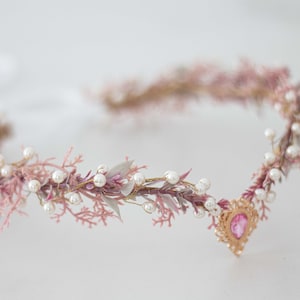 Pink elven crown, fairy tiara, dainty twig headband, elven fairy crown, crystal elven circlet, blush floral crown, elf headpiece