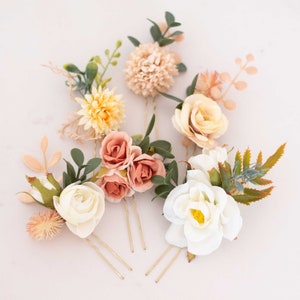 Boho flower pins, set floral hair pins, fall flower bobby pins, wedding hair pin, autumn bride bridesmaid hair pin image 3