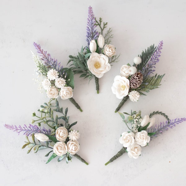 Lavender boutonniere for men, groom's wedding boutonniere boho, purple white floral boutonniere groom, rustic boutonnière, prom boutonnieres
