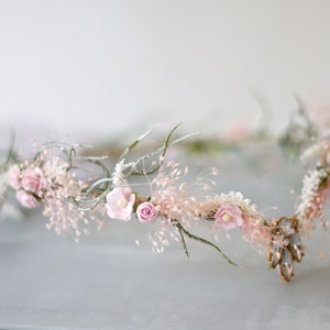 Elven fairy crown, woodland diadem, blush floral crown, fairy flower crown, elf tiara, elf headpiece, elvish tiara, babys breath elven crown image 10