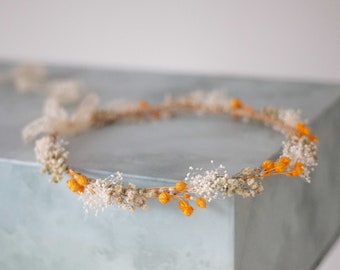 Ivory orange flower crown, baby's breath hair wreath, dainty floral crown, wildflower hair piece, bride bridesmaid flower girl headband halo