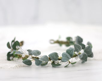 Eucalyptus flower crown wedding, boho leaf headband, leaf hair wreath, greenery bridal crown, rustic crown leaf, green leaf crown