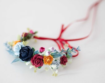 Colorful wrist corsage, jewel tones wedding bracelet, boho floral corsage, rustic flower bracelet for mothers bridesmaids flower girls