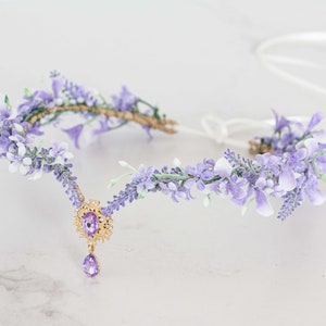 Lavender flower crown, light purple elven tiara wedding, lavender purple elf diadem for bride bridesmaids, fairy flower crown, flower halo