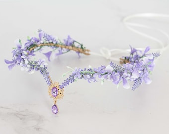 Lavender flower crown, light purple elven tiara wedding, lavender purple elf diadem for bride bridesmaids, fairy flower crown, flower halo