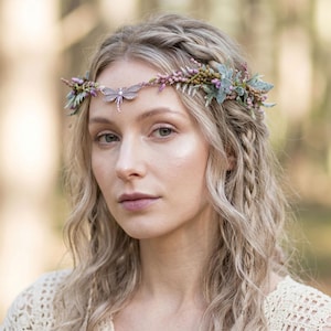 Dragonfly Elven Crown: Purple Floral Fairy Tiara